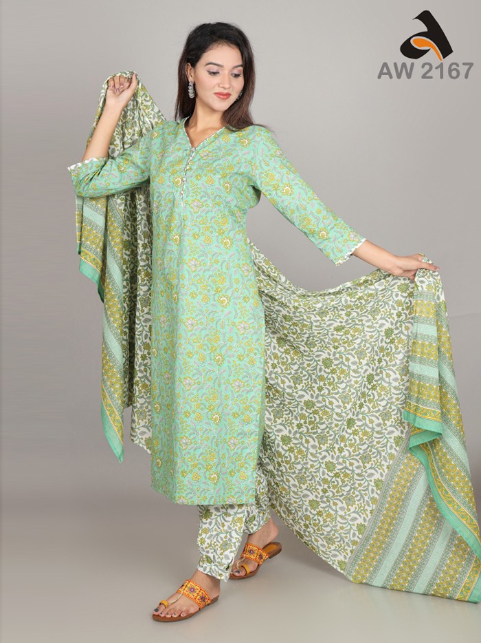 Spring Green Cotton Full Suit Set