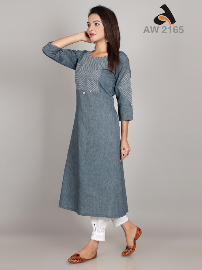 Livid Grey Embroiderd South Cotton A line Kurta