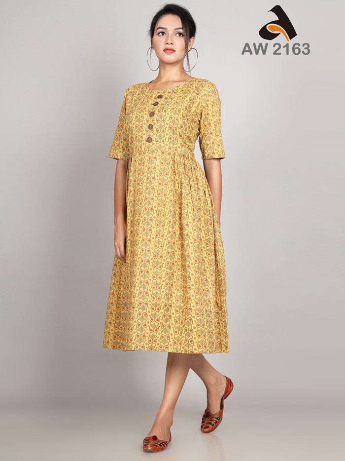 Mustard Yellow Frock Style Dress with Pleated Flair