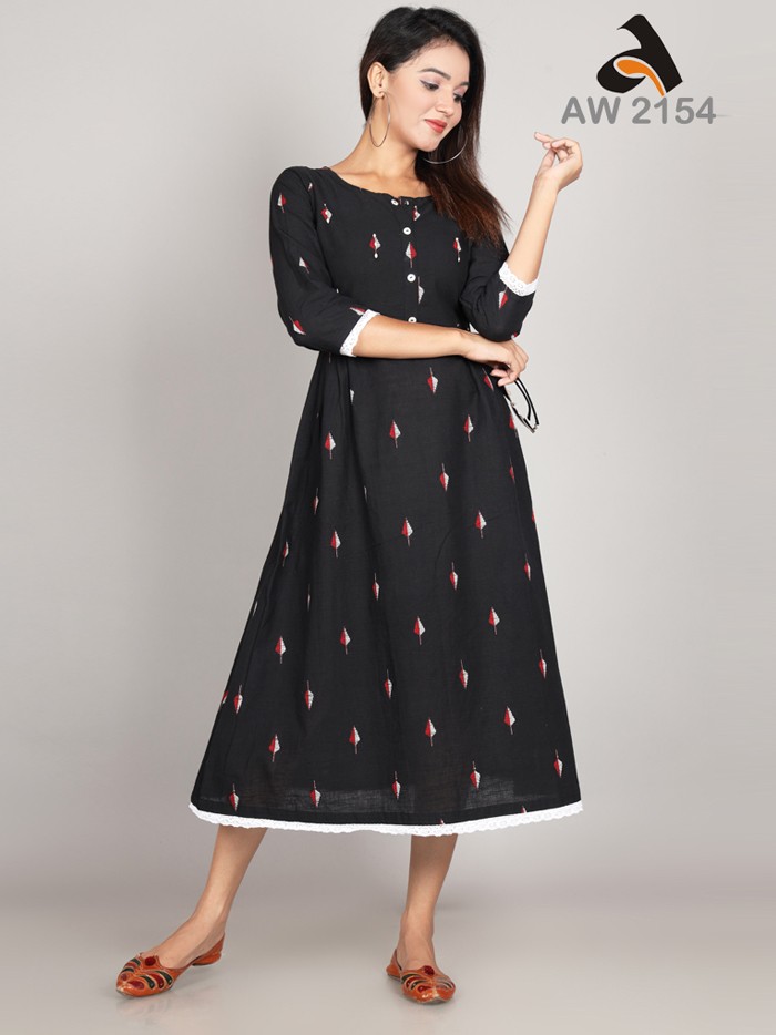 Classic Black South Cotton Dobby Frock-Style Dress