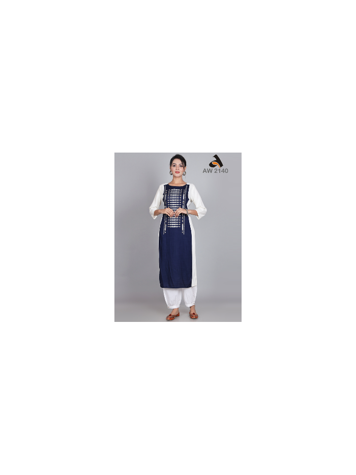 Embroidered Rayon Slub Kurta