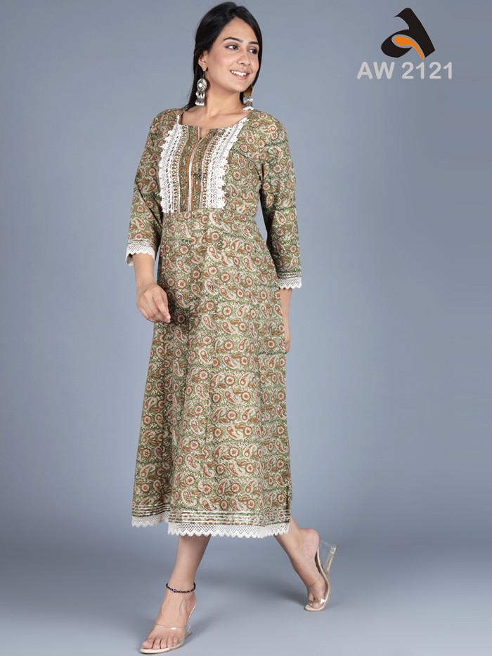 Mehndi Green Paisley Frock-Style Cotton Dress