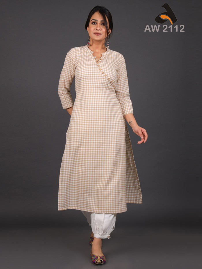 Buff Color Gingham Checks South Cotton Kurta