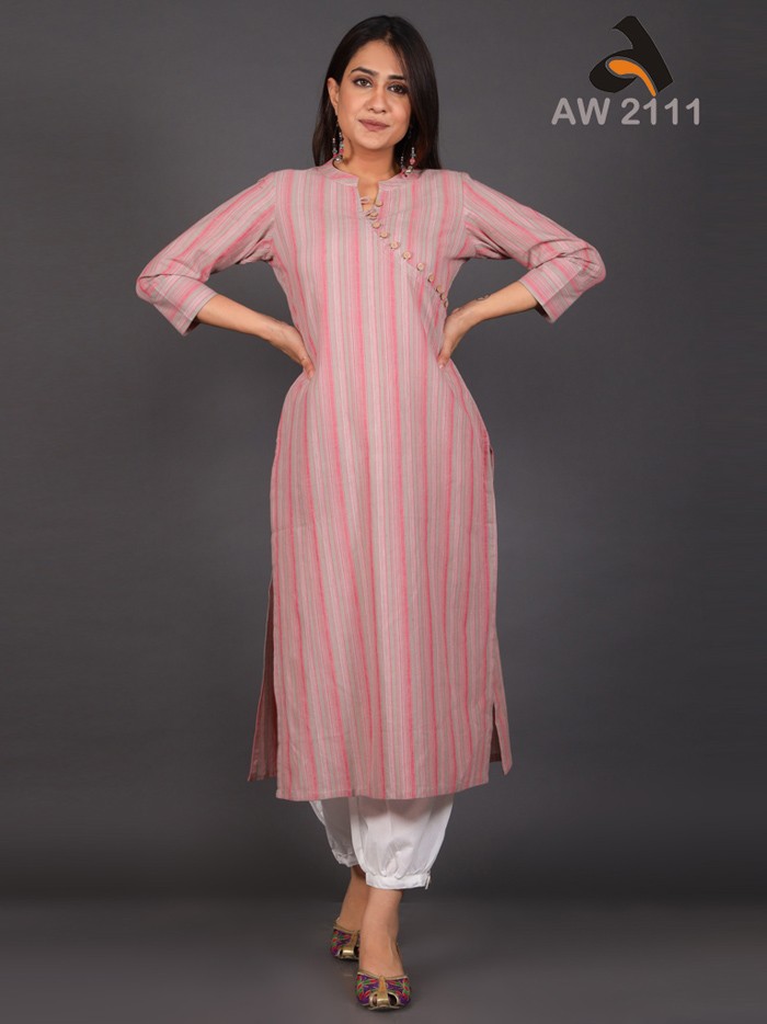 Rose Pink Multi-Shade Stripes South Cotton Kurta