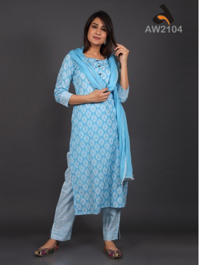 Sky Blue Ethnic Booti Print...