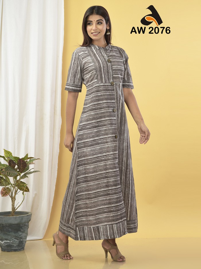 Ash Grey Striped A-Line Designer Dress