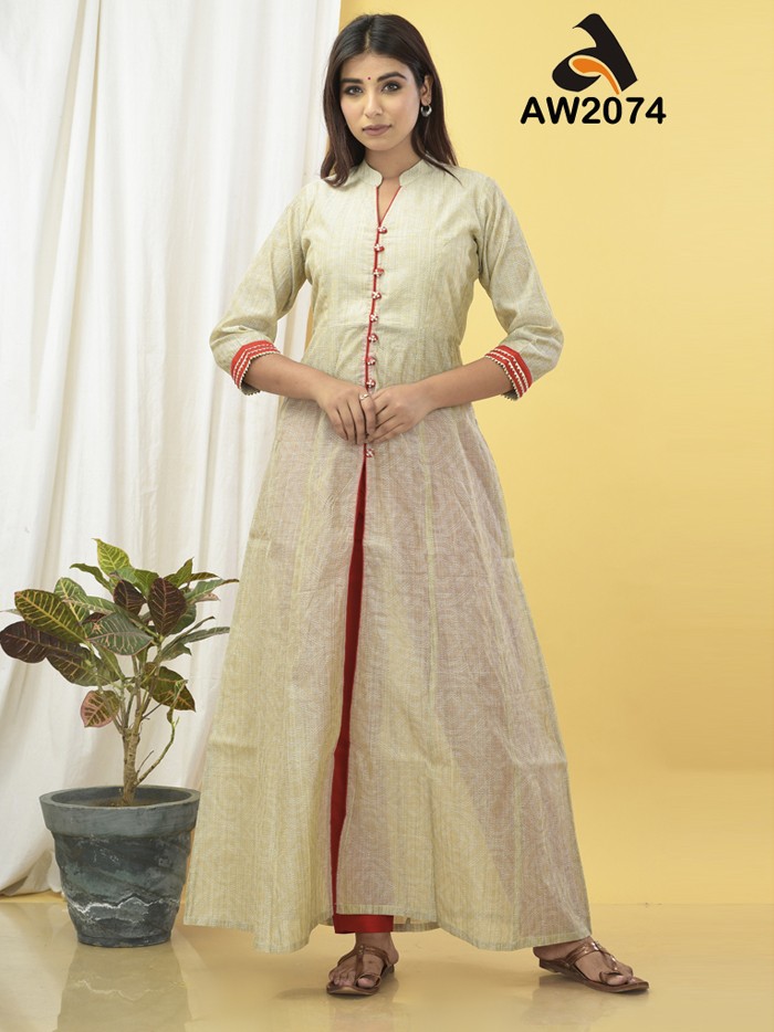 Light Taupe Beige Chanderi Jacquard Floor Length Dress