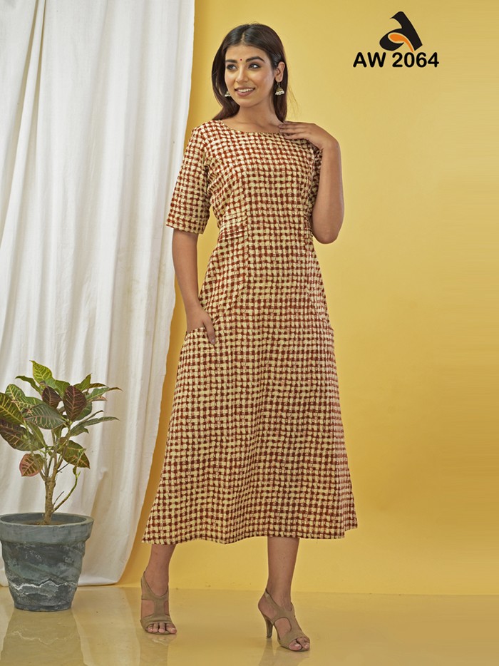 Checkered Princess Cut Cotton Dress