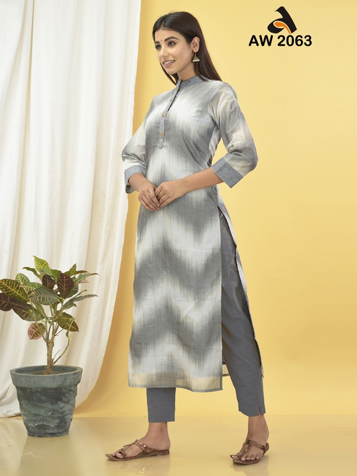 Lead Grey Ikkat Elegance Chanderi Kurta