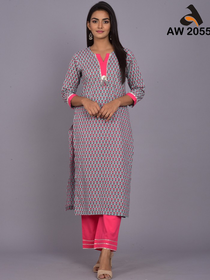 Elegant Small Booti Print Cotton Kurta and Pant Set