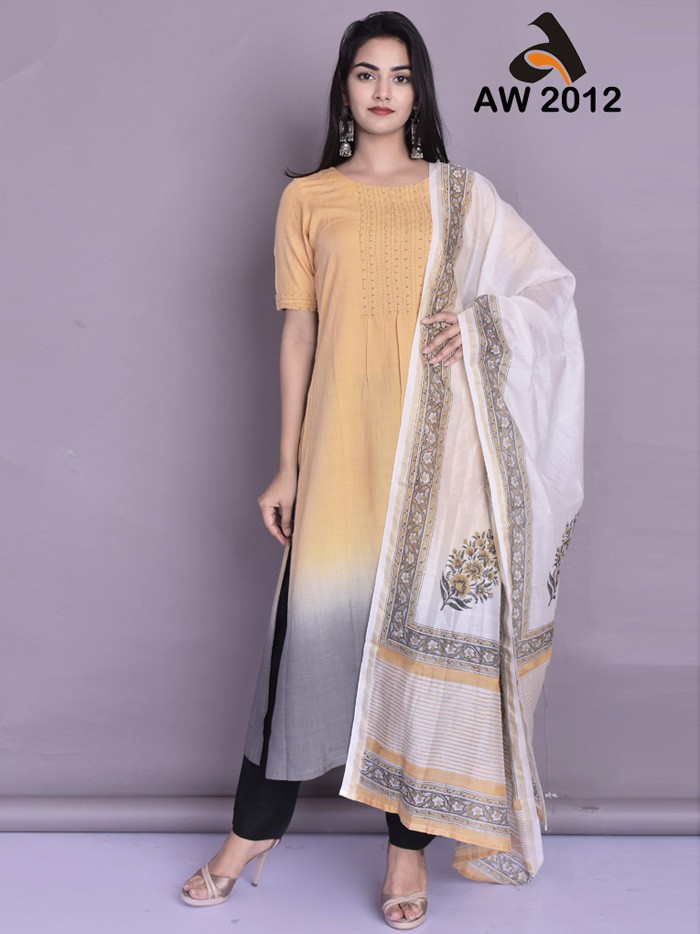 Harvest Gold Ombre Chanderi Kurta with Banarasi Dupatta