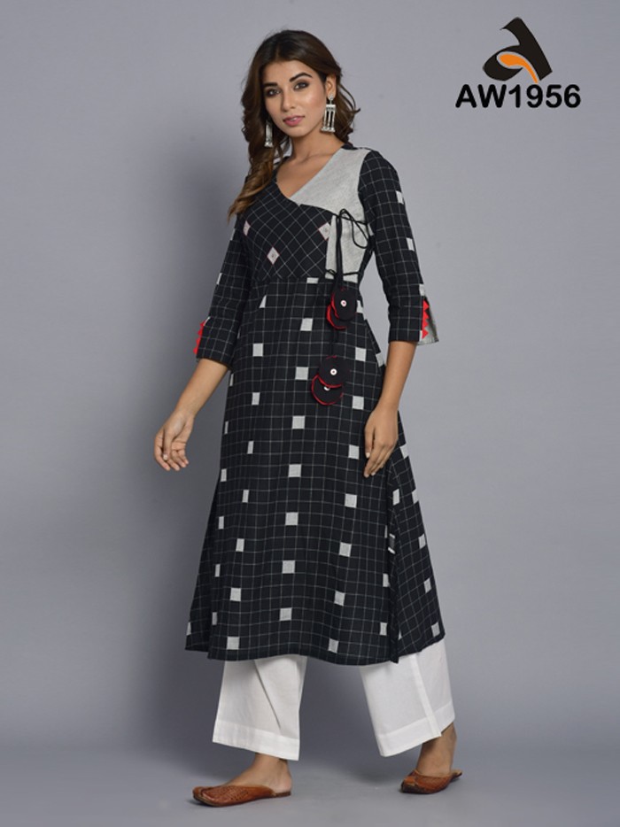 Angarakha Style Black Checks A-line Kurta