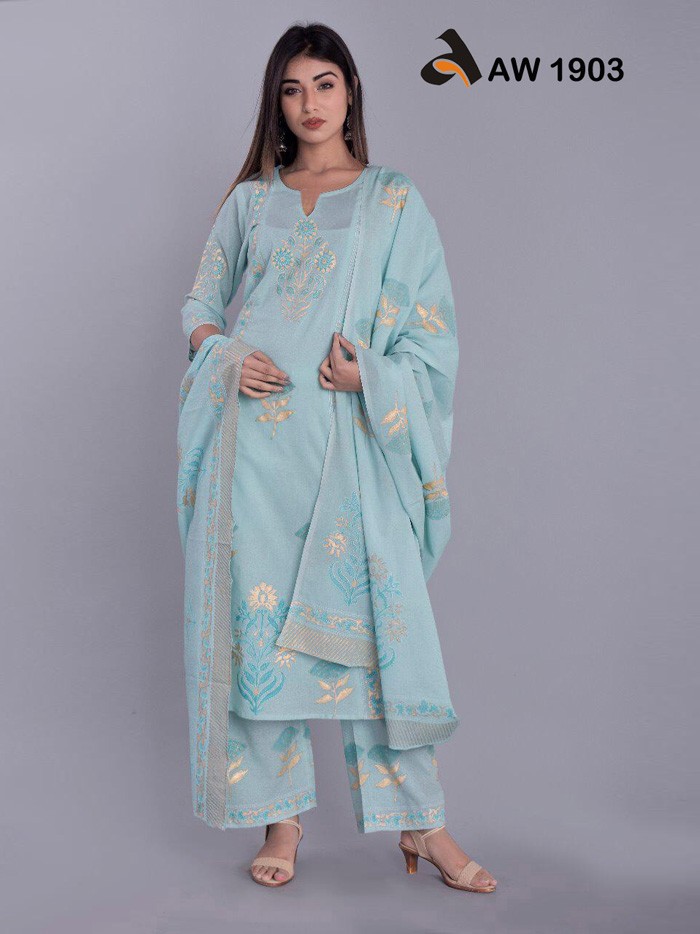 Princess Cut Handblock Kurta Set with Matching Bottom and Dupatta