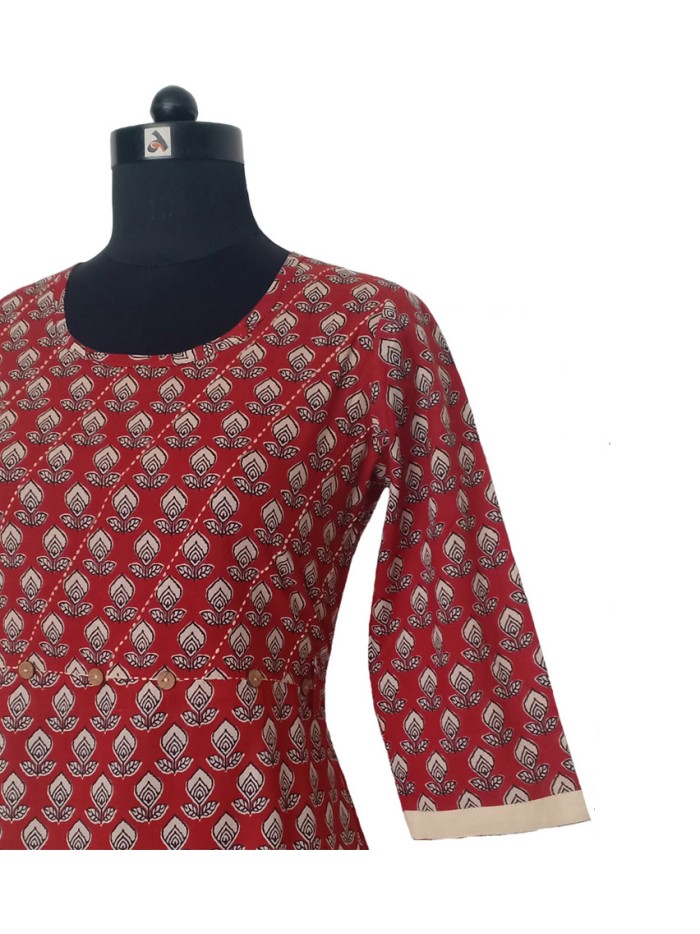 Ethnic Booti Print High-Low Cotton Kurta