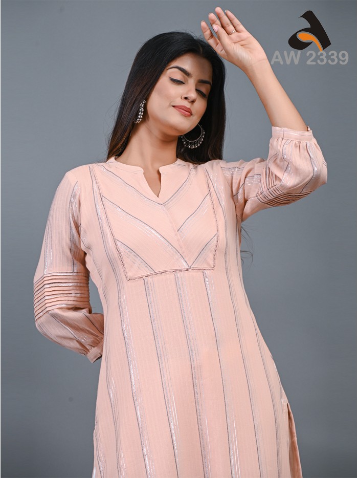 Pastel Pink Cotton Lurex Weave Kurta