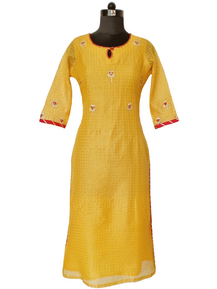 Golden Yellow Chanderi Checks Kurta