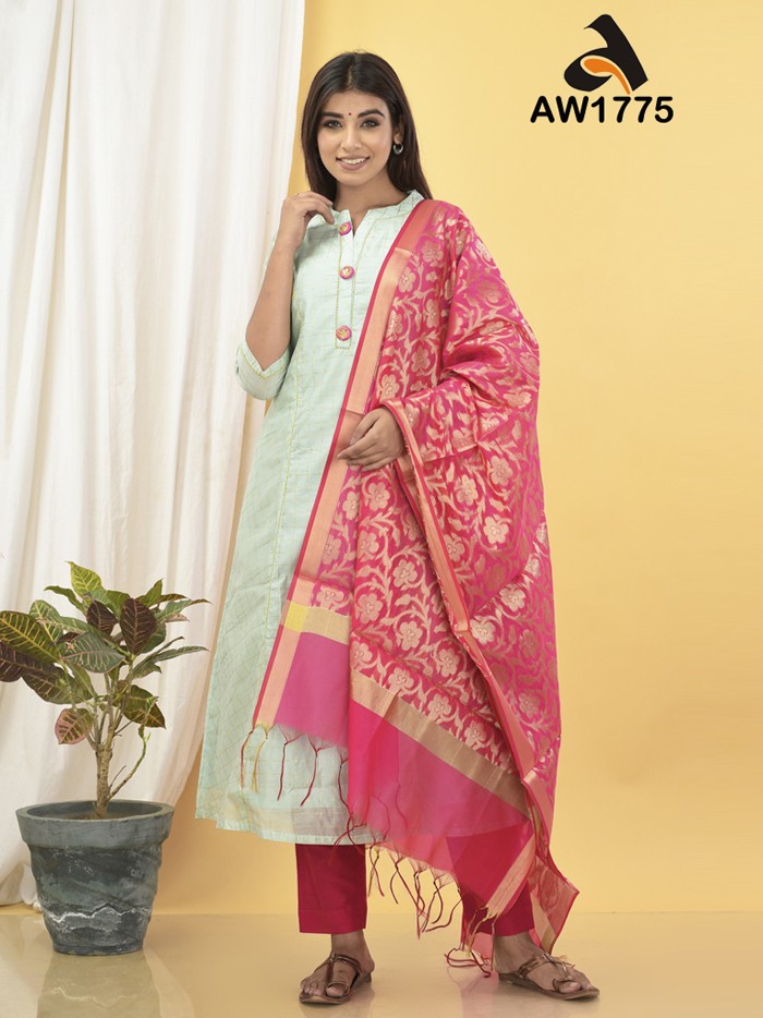 Mint Green Chanderi Silk A-Line Kurta