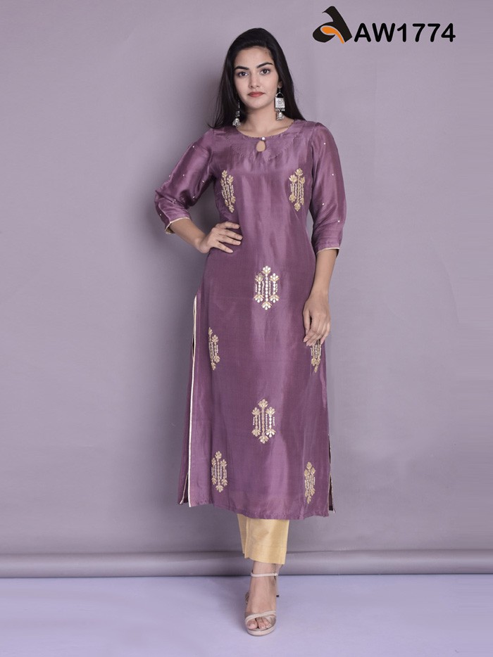 Plum Upada Silk Straight Kurta