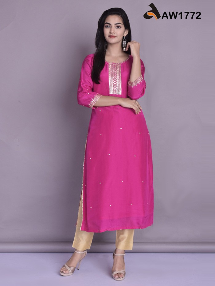 Magenta Pink Upada Silk Straight Kurta