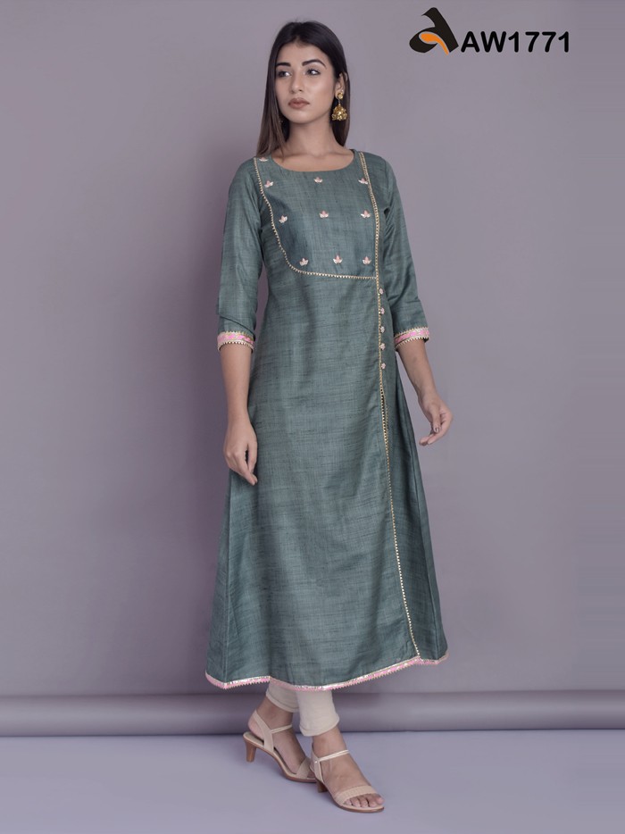 Pine Green Mahi Silk A-Line Kurta