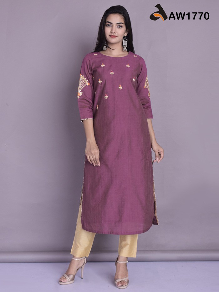 Grape Wine Chanderi Slub Gota Patti Kurta