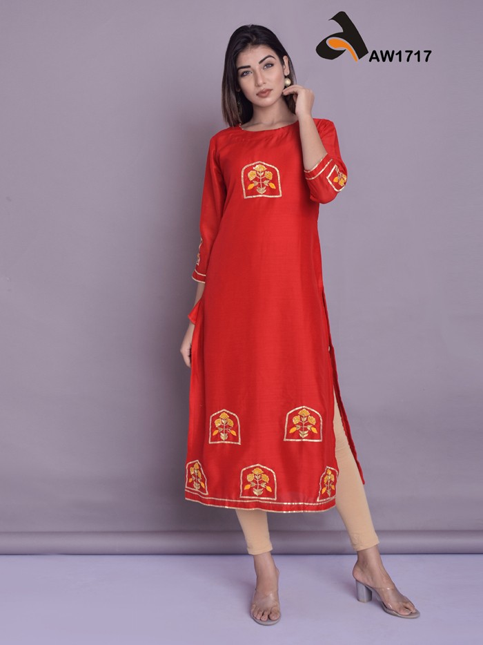 Cotton Silk Kurta with Mughal Motifs and Handwork