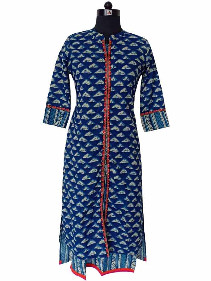 Indigo Blue Cotton Dabu Print 2-Piece Dress