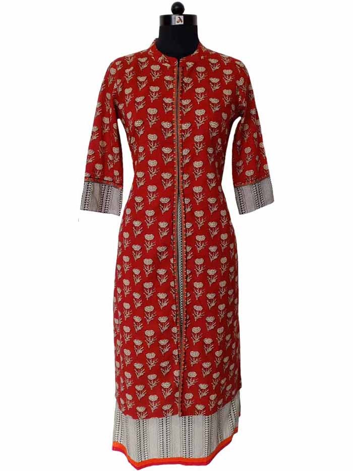 Rust Color 2-Piece Dress with Bagru Print Kurta