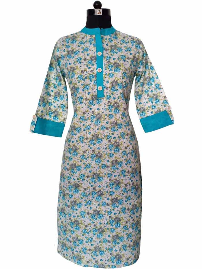 Turquoise Blue Beautiful floral print kurta