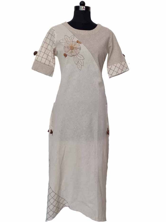 Off-White Handwoven Kurta with Ureb-Cut Design