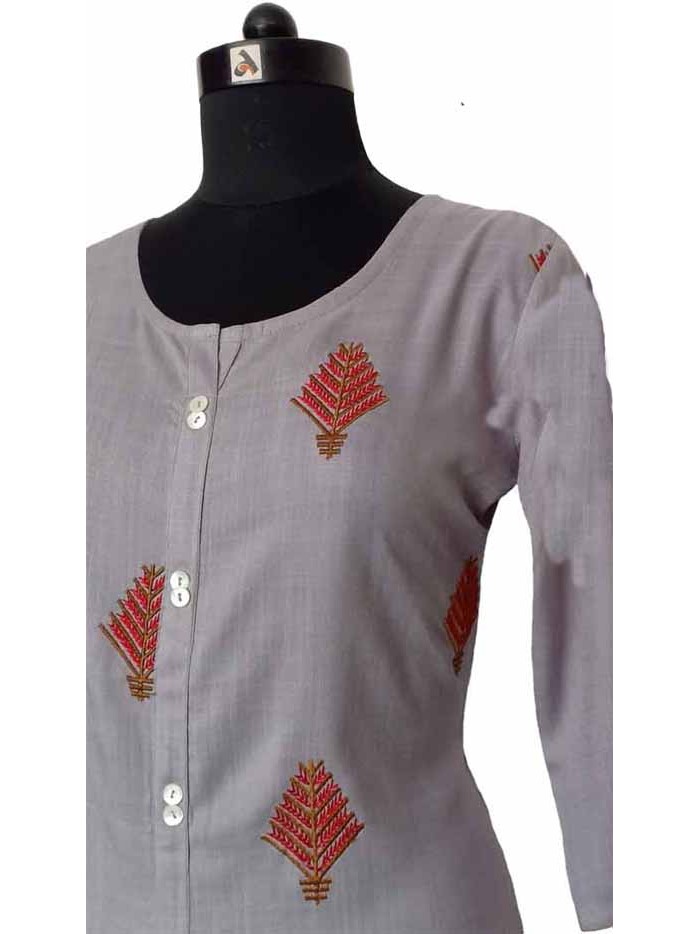 Slate Grey Kurta with Beautiful Embroidery Motifs