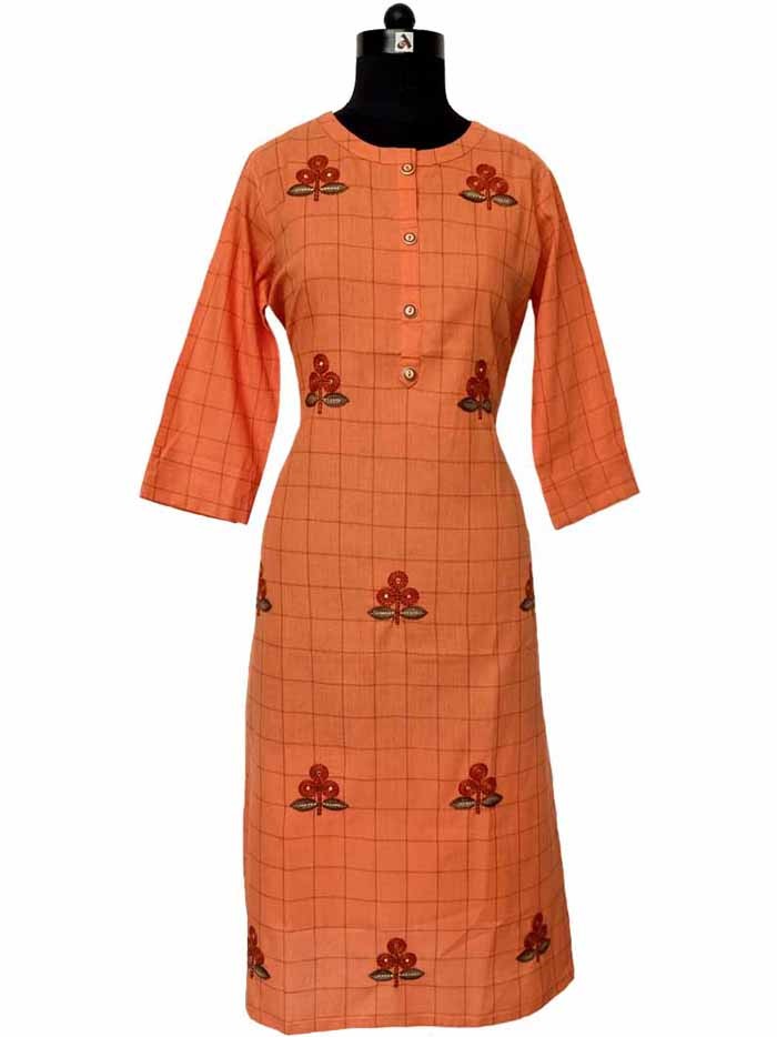 Floral Fiesta: Orange Embroidered Straight Kurta