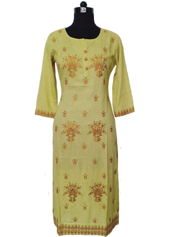 Enchanting Mehndi Green Embroidered Kurta