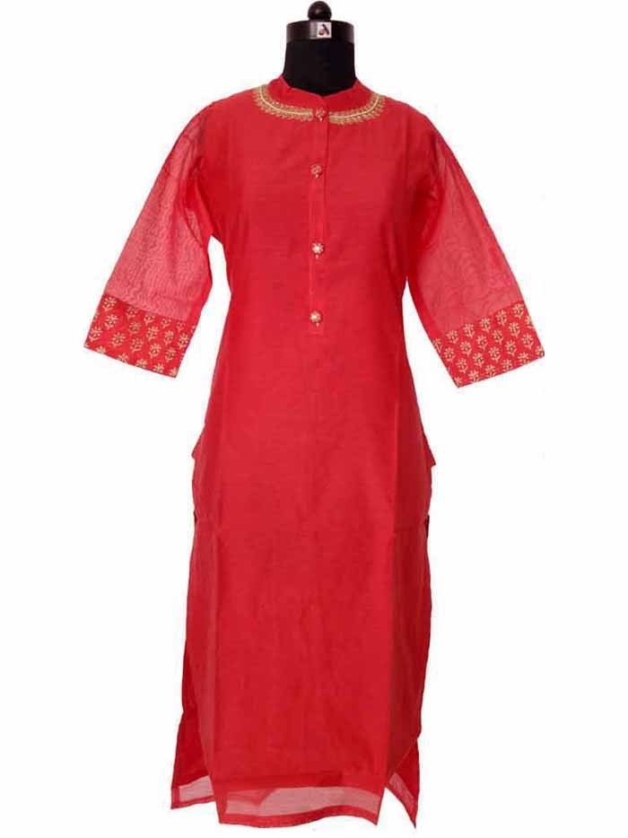 Chanderi Elegance: Handcrafted Zari Work Kurta with Artisanal Flair