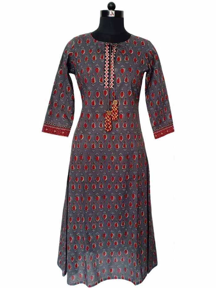 Mahogany Magic Brown Woven Tussles A line Kurta With Pocket