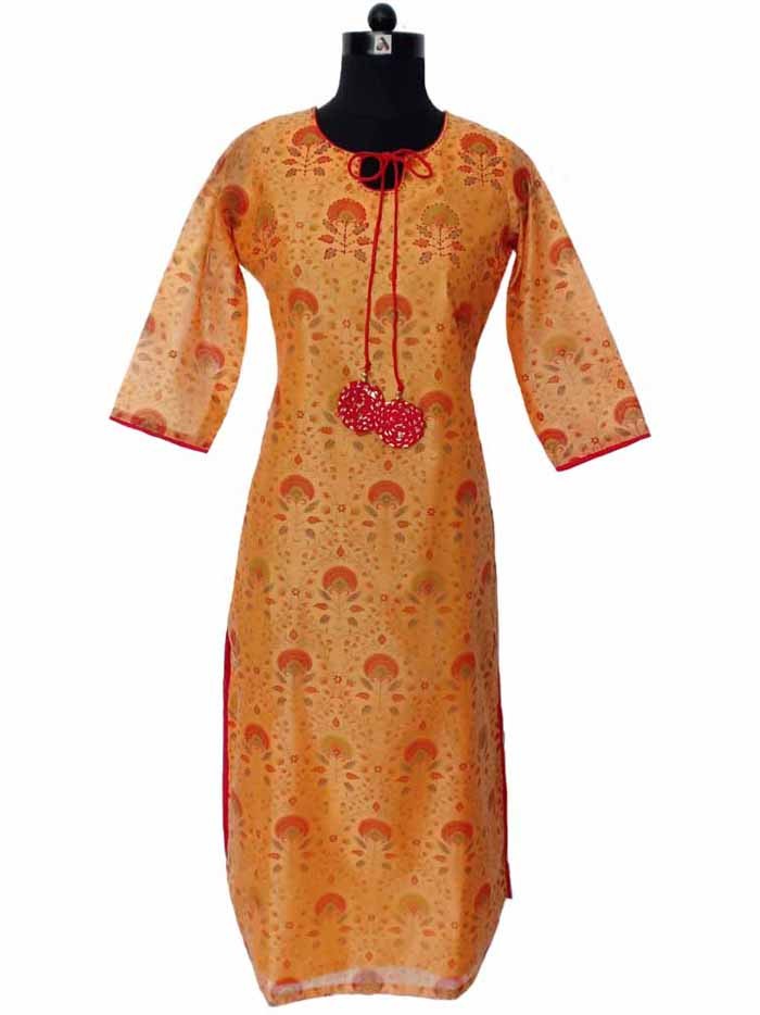 Burnt Orange Traditional Chanderi Straight Kurta