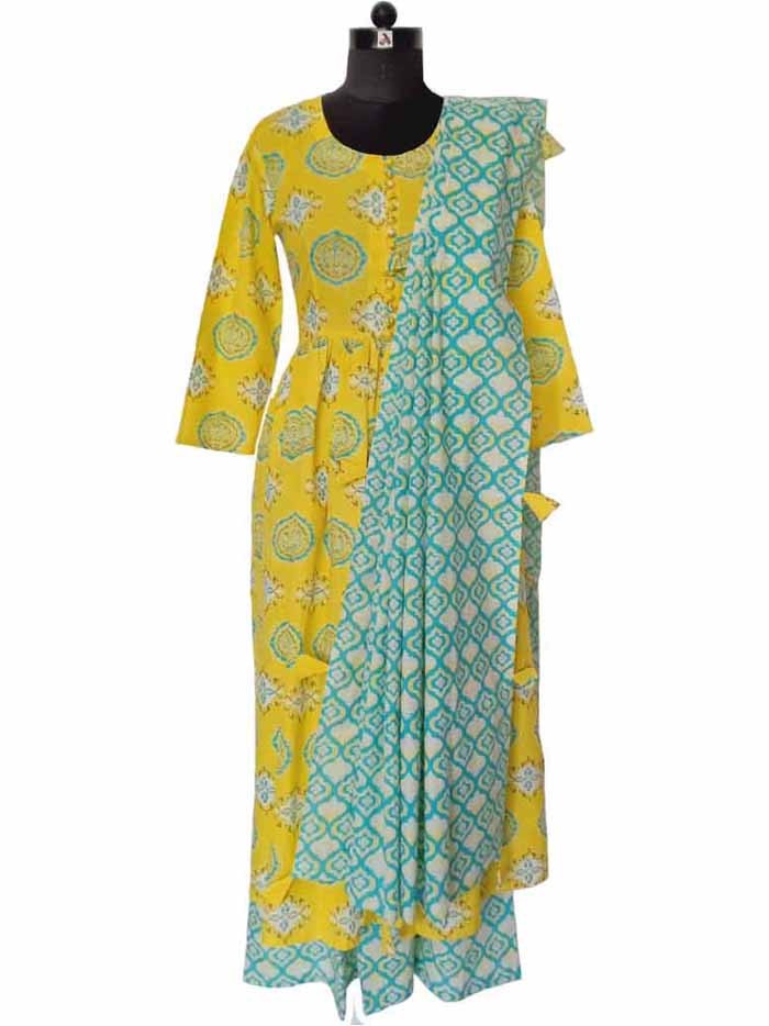 Yellows and Energizing Blues Kurta & Palazzo set With Dupatta