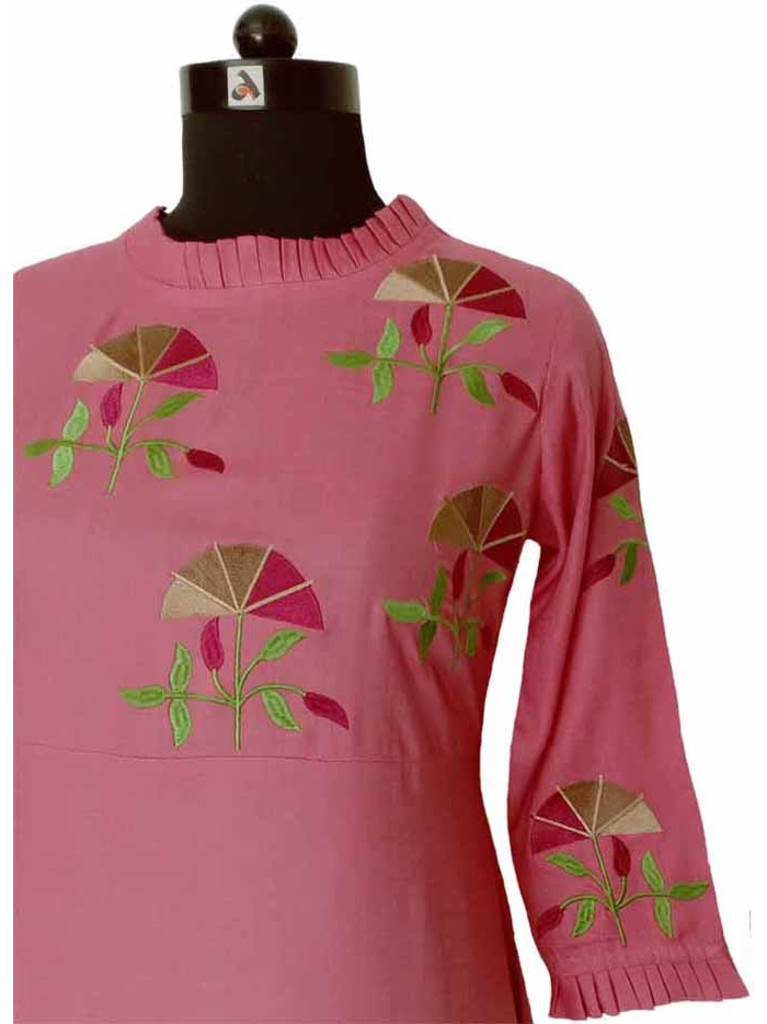 Cherry Blossom Pink Embroidery A-Line Kurta