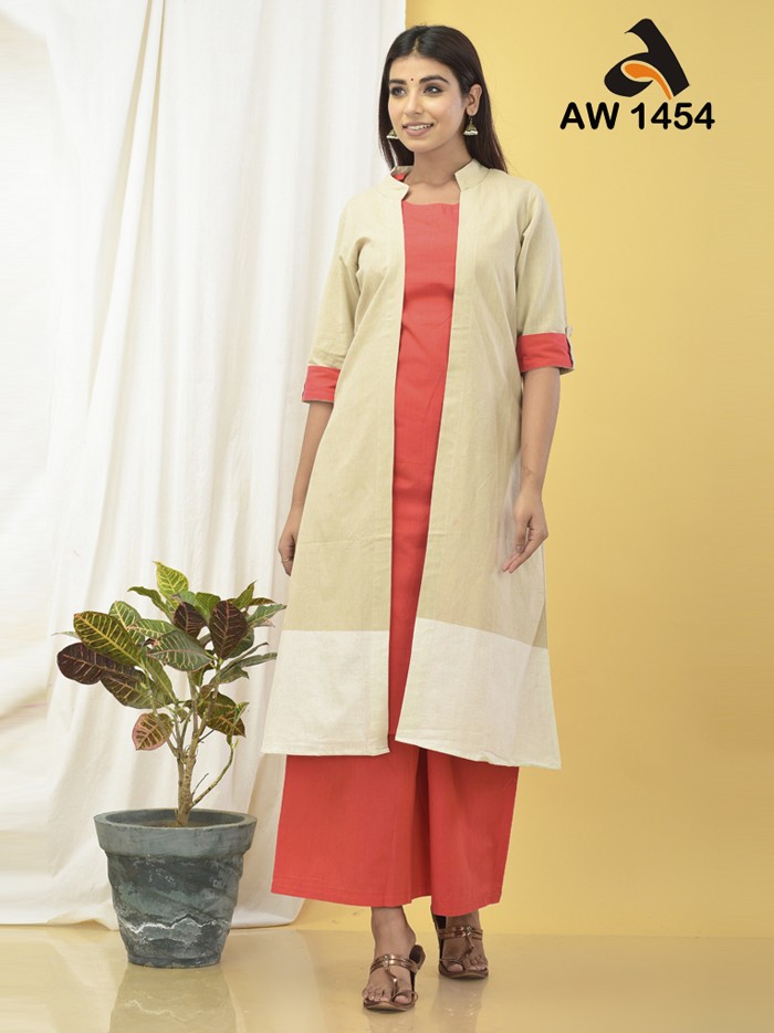 Pinkage Kurta Palazzo With Beigite Jacket