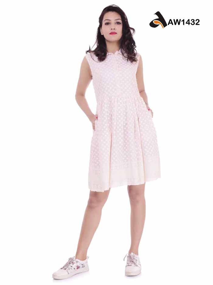 Baby Pink Chikankari Short Tunic Dress