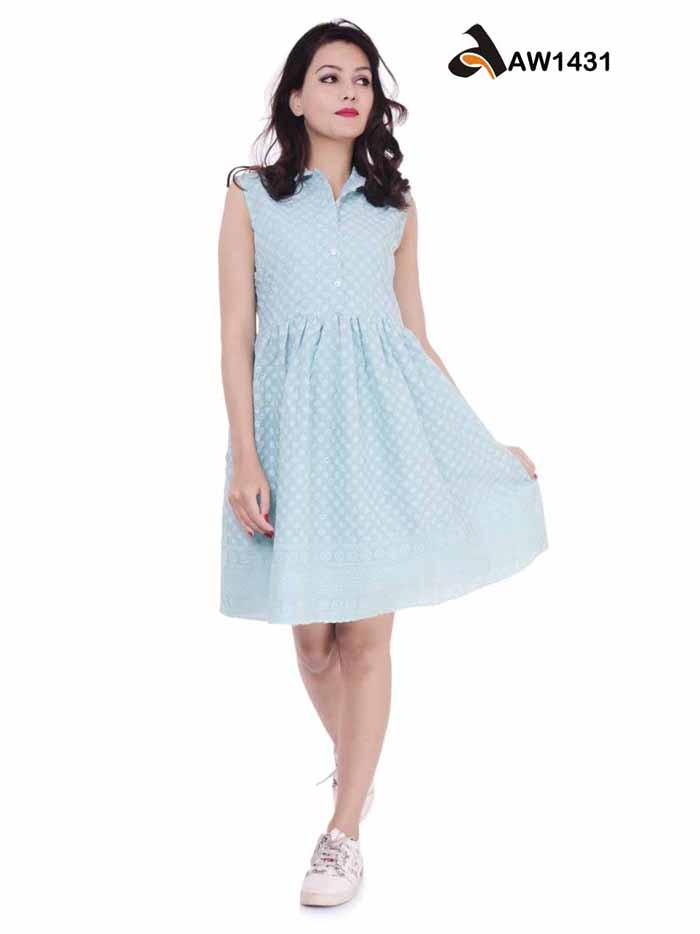 Blue Chikankari Short Tunic Dress