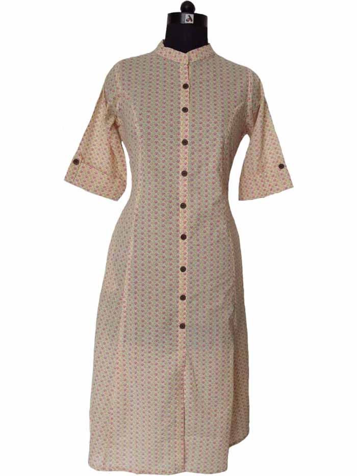 Peach Princess Cut A Line Cotton Kurta