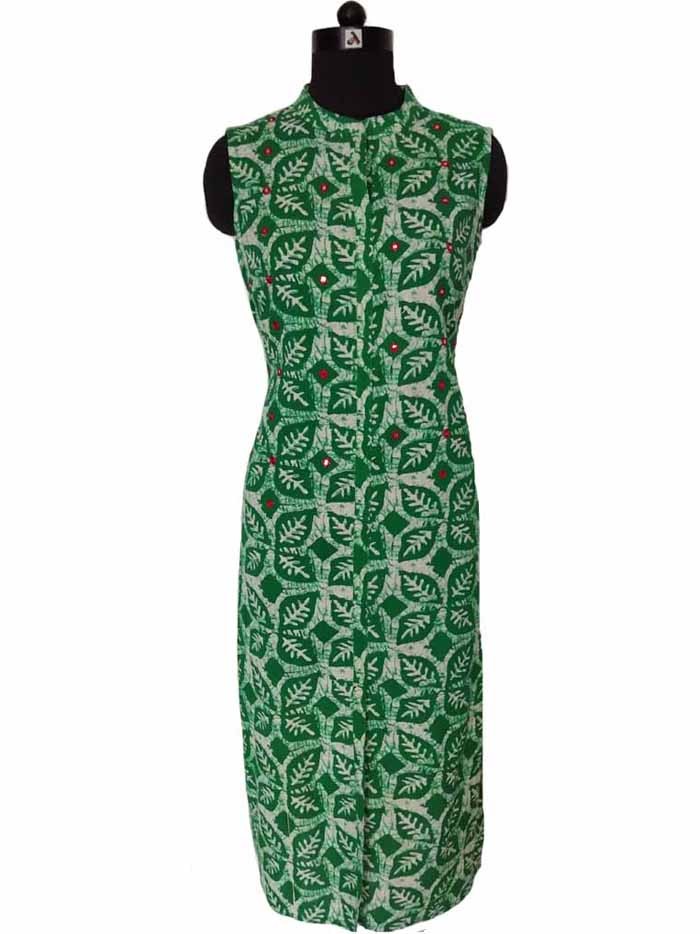 Dark Green Flax print Kurta