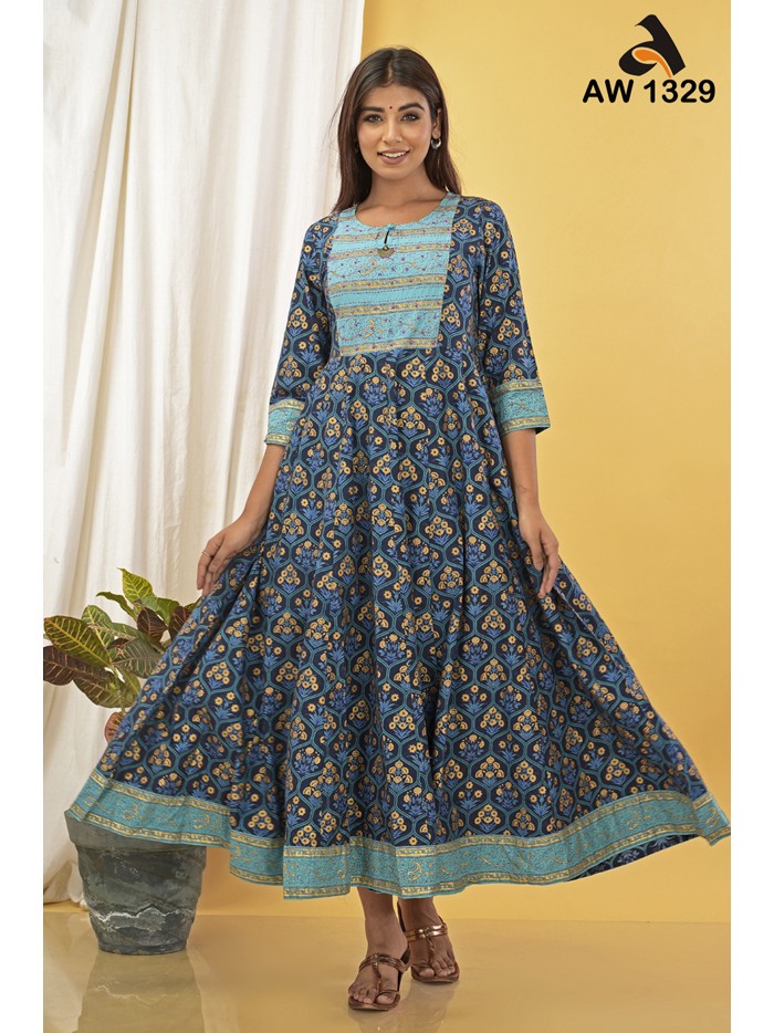 Handblock Print Anarkali Dress