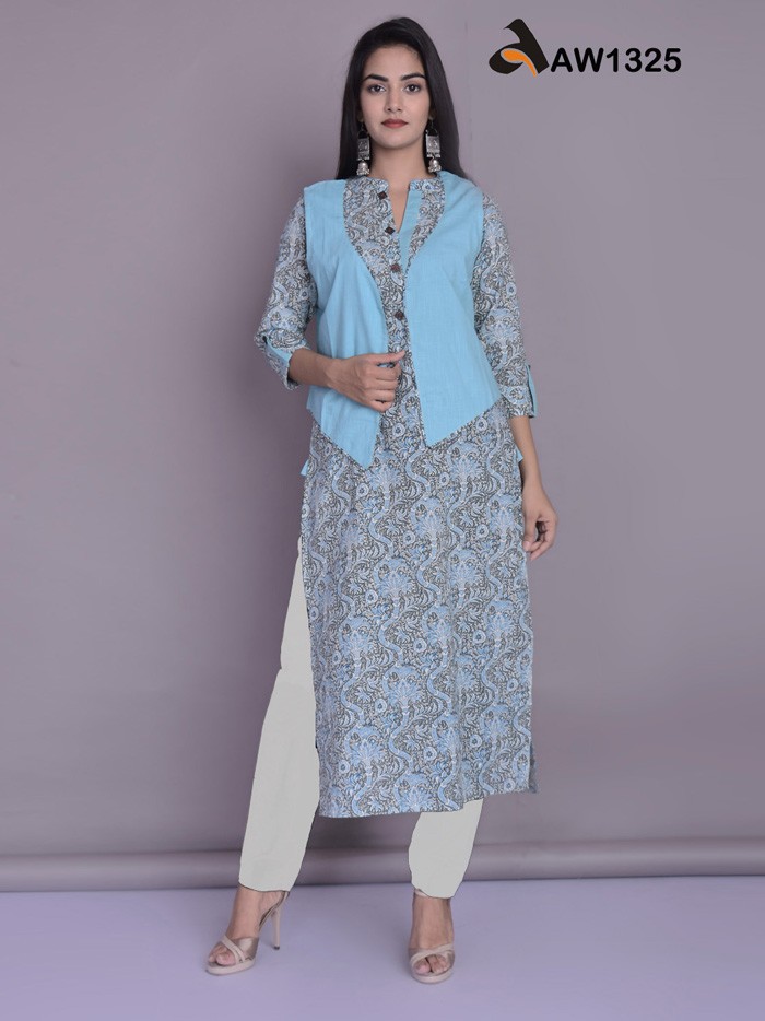 Printed Straight Kurta With Jacket