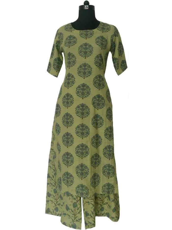 Olive Green Mughal Print 2-Piece Dress