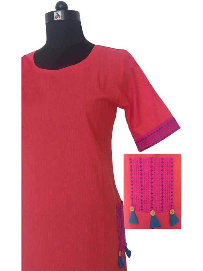 Pink South Cotton Straight Kurta