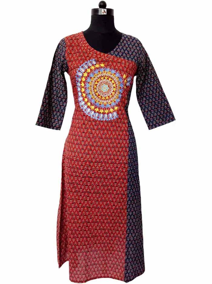 Embroidered Stylish Cut Cotton Kurta