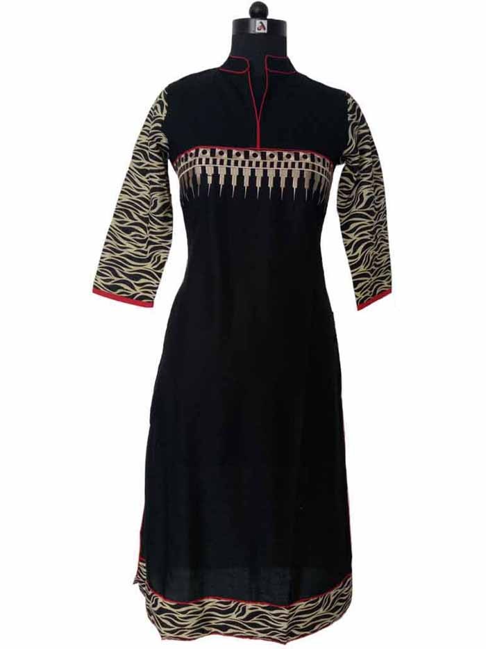 Embroidered Tiger Print  Cotton Long Kurta