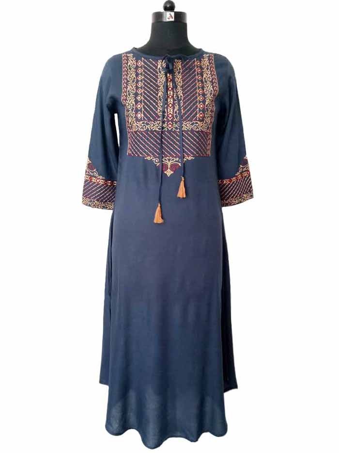 Embroidered Umbrella Pattern Rayon Kurta